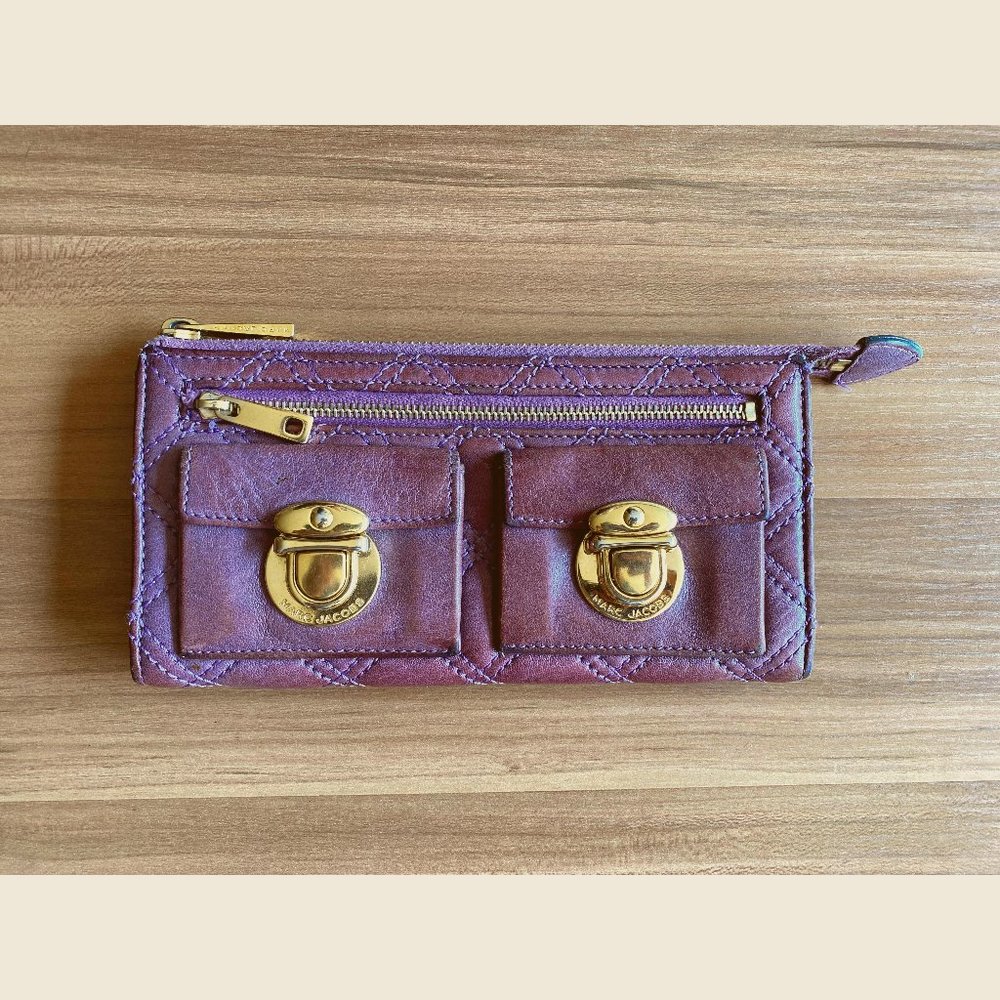 MARC JACOBS Quilted Leather Wallet Lilac and Gold
